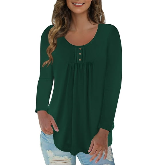 VERABENDI Women's Plus Size Long Sleeve Casual Tunic Tops Floral Blouses Henley T Shirts for Women