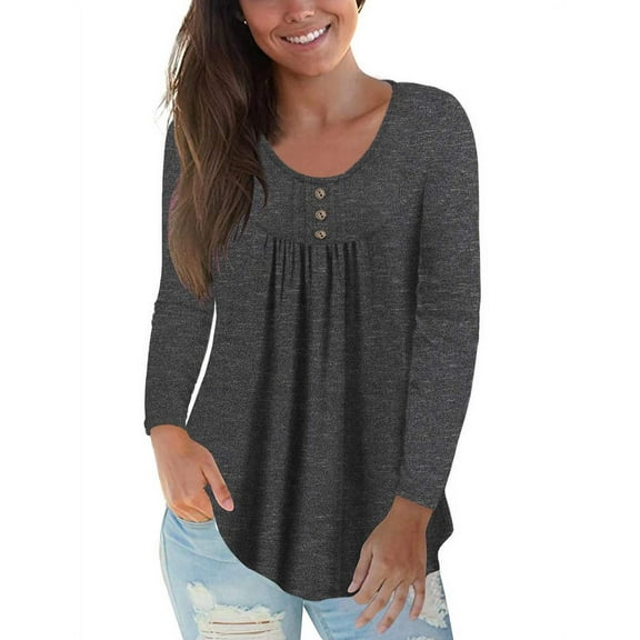 VERABENDI Women's Plus Size Long Sleeve Casual Tunic Tops Floral Blouses Henley T Shirts for Women