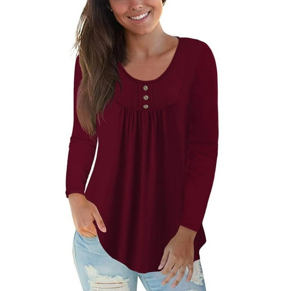 VERABENDI Women's Plus Size Long Sleeve Casual Tunic Tops Floral Blouses Henley T Shirts for Women