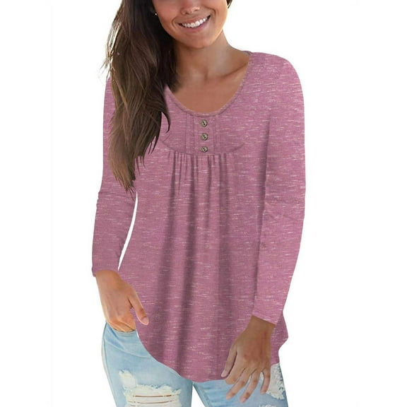 VERABENDI Women's Plus Size Long Sleeve Casual Tunic Tops Floral Blouses Henley T Shirts for Women