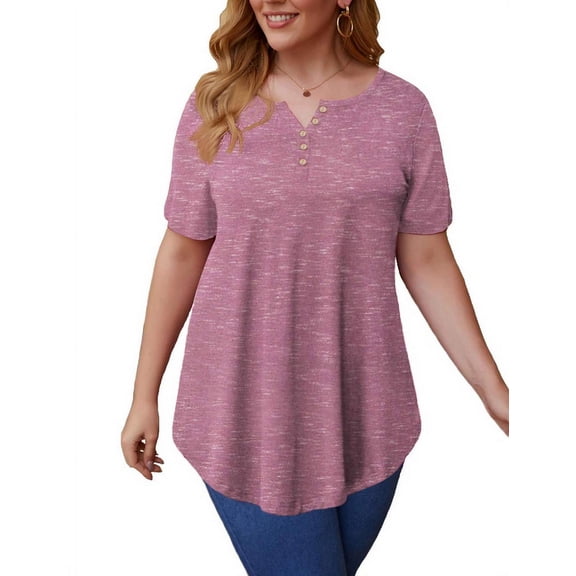 VERABENDI Women’s Plus Size Tunic Tops Summer Short Sleeved Henry Shirts Casual Floral Blouses,M-4XL