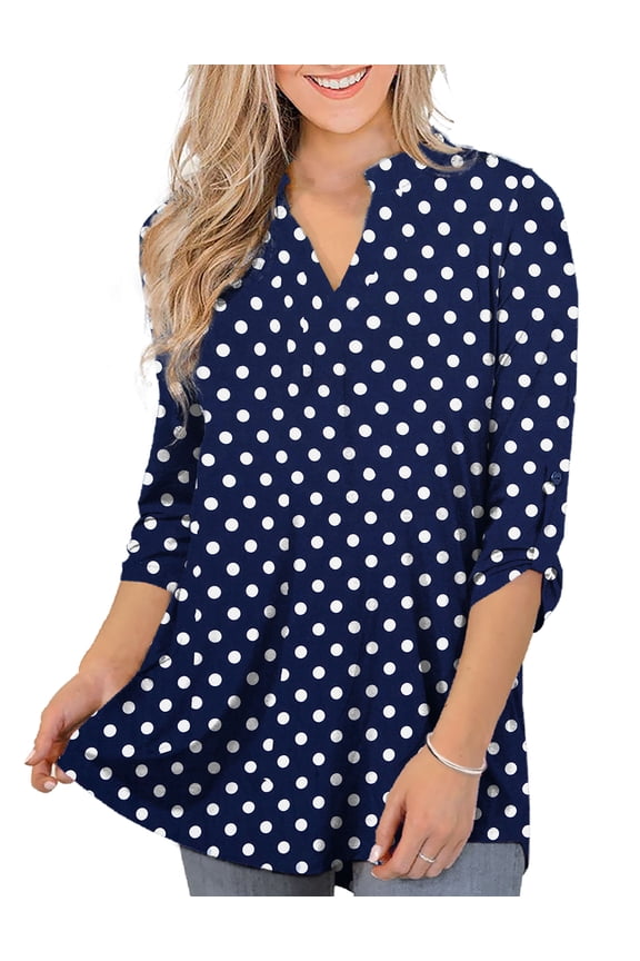 Women's Plus Size Tops 3/4 Sleeve Shirts Dressy Casual Metal Buckle V-Neck Tunic Blouses,M-4XL