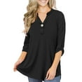 thumbnail image 1 of VERABENDI Women's Plus Size Tops 3/4 Sleeve Tunic Shirts A Buckle Decoration V-Neck Blouses,M-4XL, 1 of 6