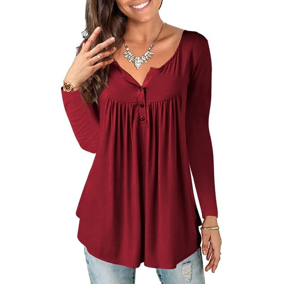 VERABENDI Women's Plus Size Tops Blouses Long Sleeve Button Up V-neck Tunic Shirts, M-4XL