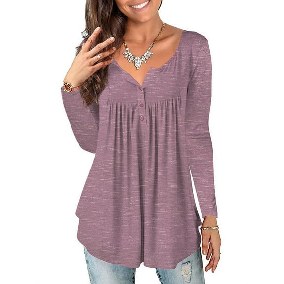 VERABENDI Women's Plus Size Tops Blouses Long Sleeve Button Up V-neck Tunic Shirts, M-4XL