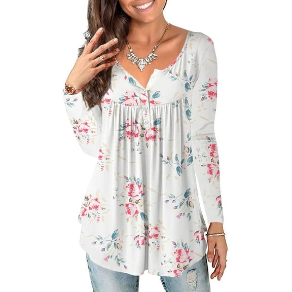 VERABENDI Women's Plus Size Tops Blouses Long Sleeve Button Up V-neck Tunic Shirts, M-4XL