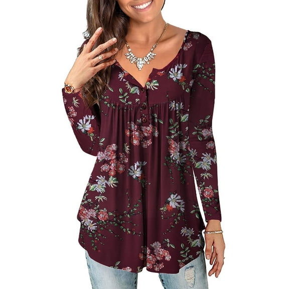 VERABENDI Women's Plus Size Tops Blouses Long Sleeve Button Up V-neck Tunic Shirts, M-4XL