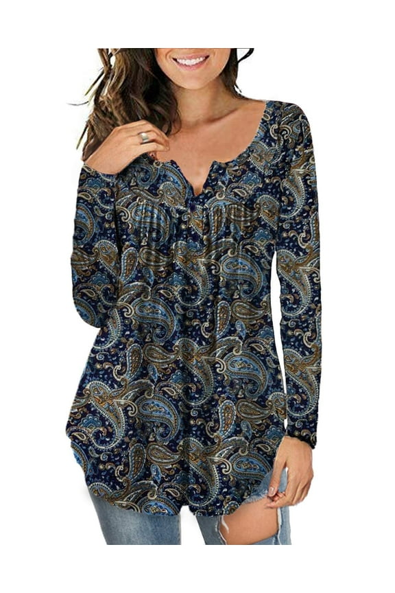 Women's Plus Size Tops Blouses Long Sleeve Button Up V-neck Tunic Shirts, M-4XL