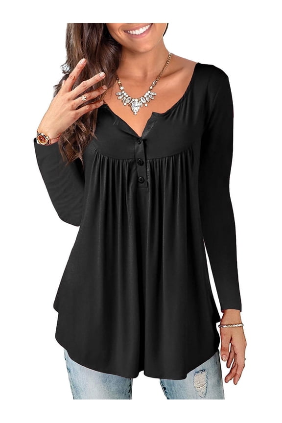 Women's Plus Size Tops Blouses Long Sleeve Button Up V-neck Tunic Shirts, M-4XL