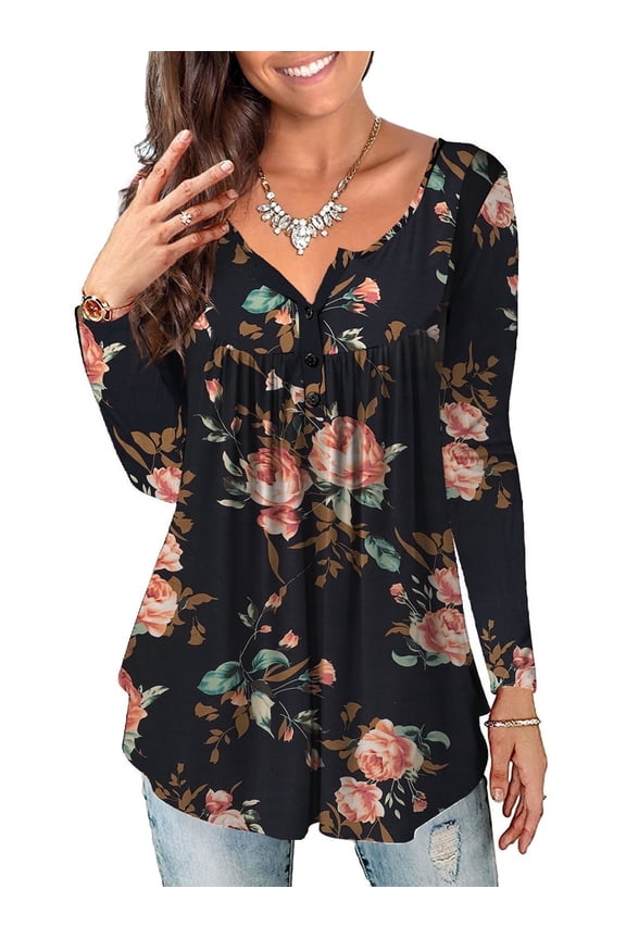 Women's Plus Size Tops Blouses Long Sleeve Button Up V-neck Tunic Shirts, M-4XL