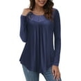 thumbnail image 1 of VERABENDI Women's Plus Size Tops Long Sleeve Tunic Shirts Splicing Lace Trim Loose Blouses,M-4XL, 1 of 4