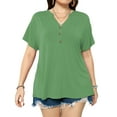 thumbnail image 1 of VERABENDI Women's Plus Size Tops Dropped Shoulder Short Sleeve Blouses Button Up V Neck T-Shirts,1X/2X/3X/4X, 1 of 6