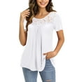 thumbnail image 1 of VERABENDI Women's Plus Size Tops Summer Short Sleeve Lady Tunic Shirts Lace Splicing Blouses,M-4XL, 1 of 8