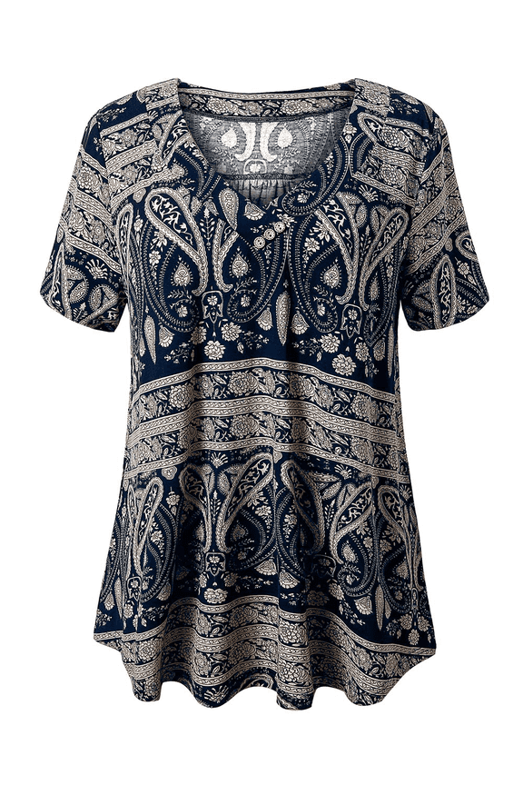Women's Tunic Tops Plus Size Short Sleeve V-neck Floral Blouses Henley T-Shirts,M-4XL