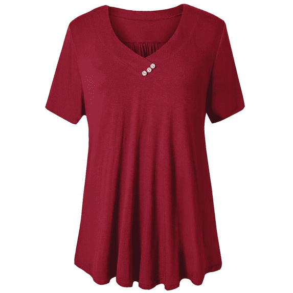 VERABENDI Women's Tunic Tops Plus Size Short Sleeve V-neck Floral Blouses Henley T-Shirts,M-4XL