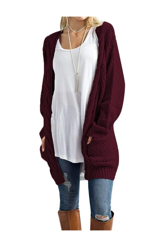 Women's Sweaters Cardigan Casual Long Sleeve Front Open Thick Chunky Cable Knit With Pockets (S M L XL)