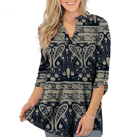 VERABENDI Women's Tops Plus Size 3/4 Length Long Sleeve Shirts Dressy Casual V Neck Tunic Blouses (M-4XL)