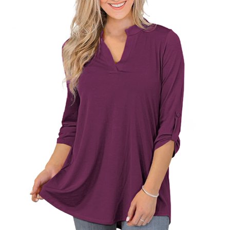 VERABENDI Women's Tops Plus Size 3/4 Length Long Sleeve Shirts Dressy Casual V Neck Tunic Blouses (M-4XL)