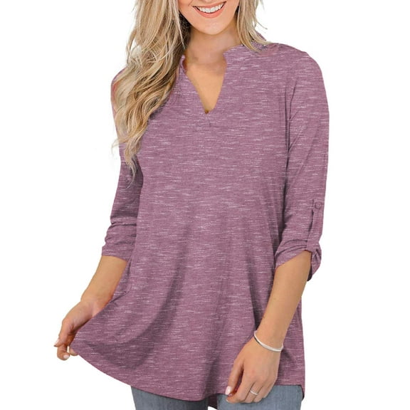 VERABENDI Women's Tops Plus Size 3/4 Length Long Sleeve Shirts Dressy Casual V Neck Tunic Blouses (M-4XL)