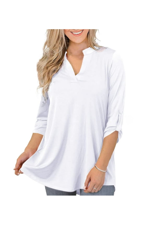 Women's Tops Plus Size 3/4 Length Long Sleeve Shirts Dressy Casual V Neck Tunic Blouses (M-4XL)