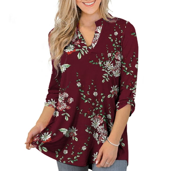 VERABENDI Women's Floral Printed V Neck Tunic, 4X-Large, 95% Polyester/Rayon