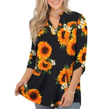 VERABENDI Women's Tops Plus Size 3/4 Length Long Sleeve Shirts Dressy Casual V Neck Tunic Blouses (M-4XL)