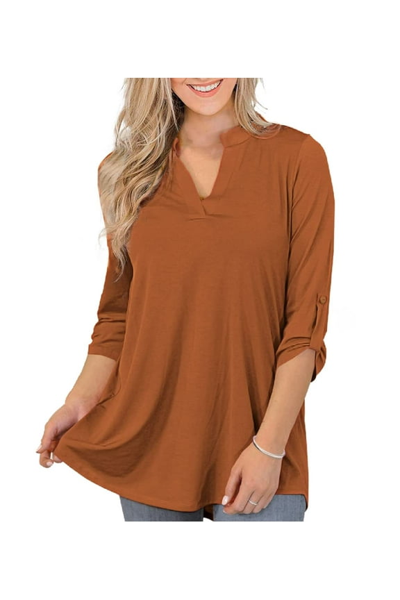 Women's Tops Plus Size 3/4 Length Long Sleeve Shirts Dressy Casual V Neck Tunic Blouses (M-4XL)