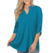 VERABENDI Womens Tops Plus Size 3/4 Length Long Sleeve Shirts Dressy Casual V Neck Tunic Blouses M-4XL