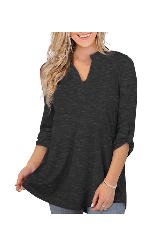 Women's Tops Plus Size 3/4 Length Long Sleeve Shirts Dressy Casual V Neck Tunic Blouses (M-4XL)