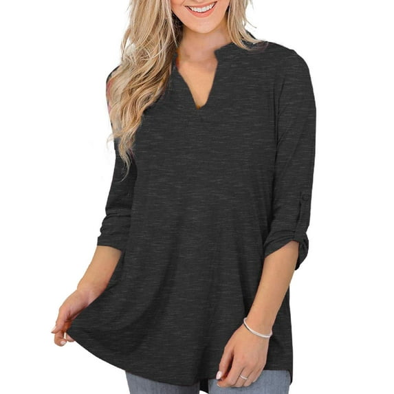 VERABENDI Women's Tops Plus Size 3/4 Length Long Sleeve Shirts Dressy Casual V Neck Tunic Blouses (M-4XL)