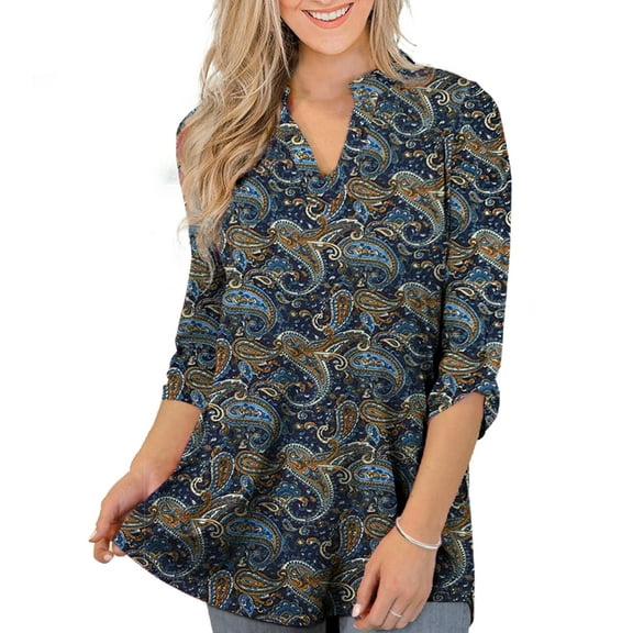 VERABENDI Women's 3X-Large Floral Printed V Neck Tunic Blouse in Polyester/Rayon