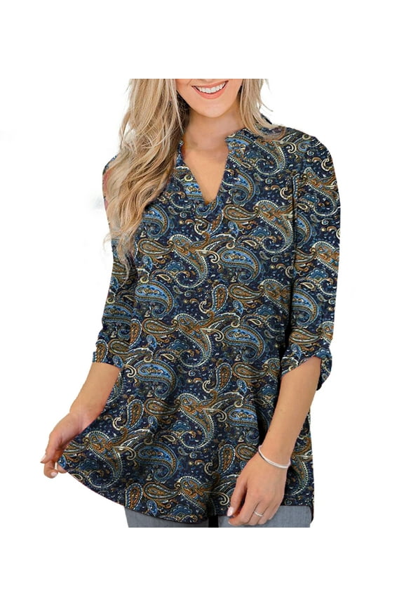 Women's Floral Printed V Neck Tunic Blouse, 4X-Large, 95% Polyester/Rayon