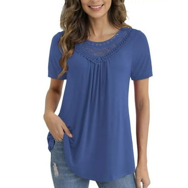 VERABENDI Women's Tops Plus Size Summer Casual Short Sleeve Lace Pleated Tunic Blouse M-4XL
