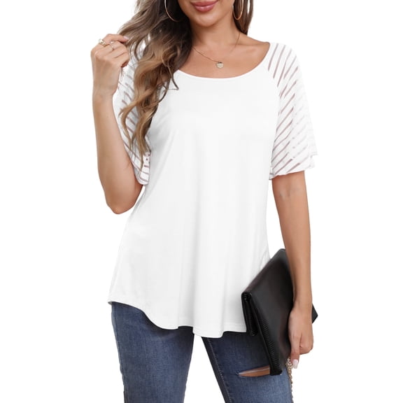 VERABENDI Women's Tops Plus Size Summer Raglan Bell Short Sleeve Crew Neck Lady Casual Blouses, S-3XL