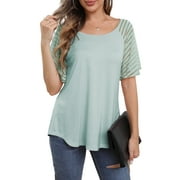 VERABENDI Women's Tops Plus Size Summer Raglan Bell Short Sleeve Crew Neck Lady Casual Blouses, S-3XL