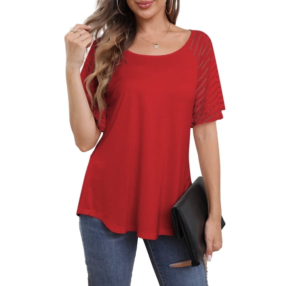 VERABENDI Women's Tops Plus Size Summer Raglan Bell Short Sleeve Crew Neck Lady Casual Blouses, S-3XL