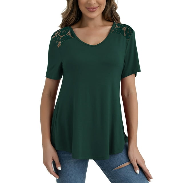 VERABENDI Women's Tops Plus Size Summer Short Sleeve Tunic Shirts Lace