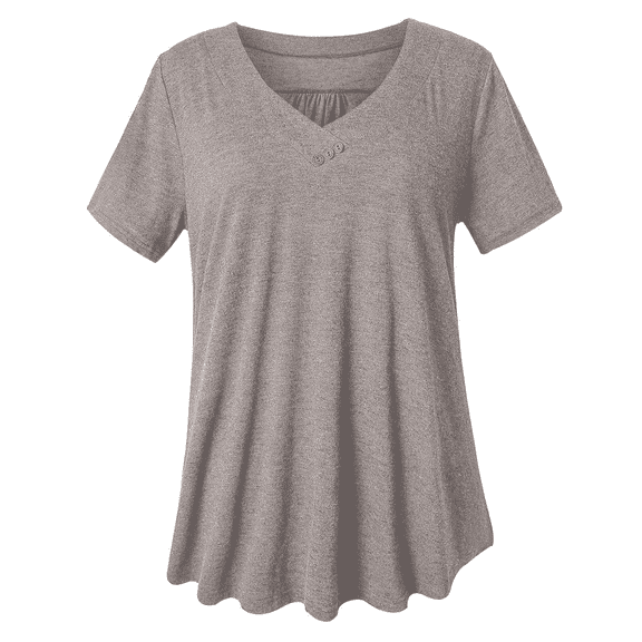 VERABENDI Women's Tunic Tops Plus Size Short Sleeve V-neck Floral Blouses Henley T-Shirts,M-4XL