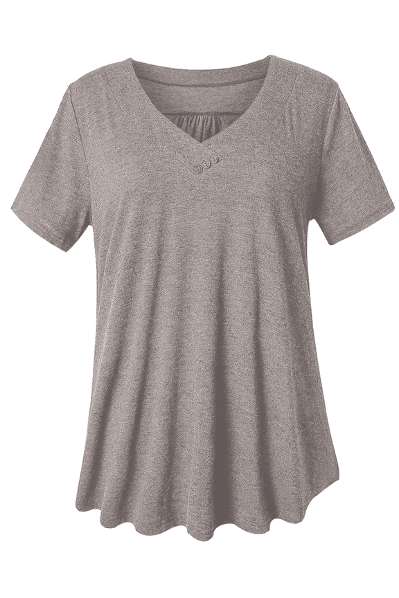 Women's Tunic Tops Plus Size Short Sleeve V-neck Floral Blouses Henley T-Shirts,M-4XL