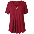 thumbnail image 1 of VERABENDI Women's Tunic Tops Plus Size Short Sleeve V-neck Floral Blouses Henley T-Shirts,M-4XL, 1 of 3