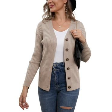 VERABENDI Womens Button Down Cardigan Sweaters Open Front Long Sleeve Lightweight Knit Outwear Coats (S-2XL)