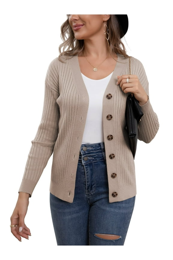 Womens Button Down Cardigan Sweaters Open Front Long Sleeve Lightweight Knit Outwear Coats (S-2XL)
