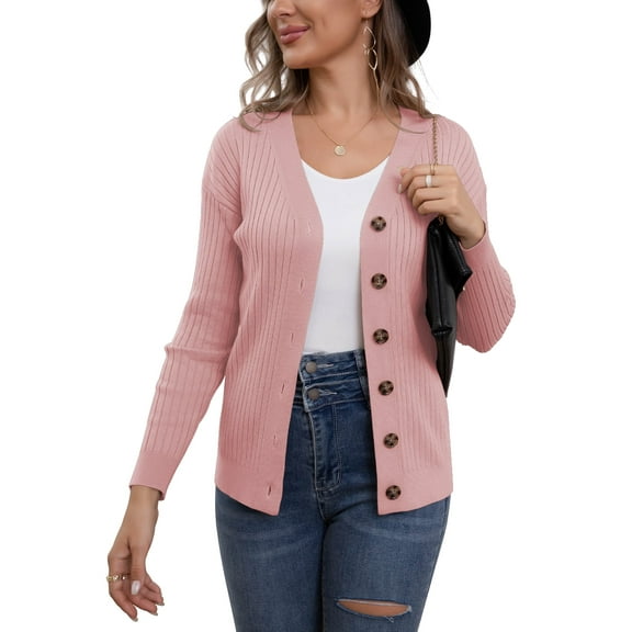 VERABENDI Womens Button Down Cardigan Sweaters Open Front Long Sleeve Lightweight Knit Outwear Coats (S-2XL)