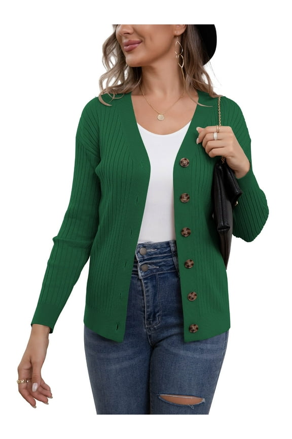 Womens Button Down Cardigan Sweaters Open Front Long Sleeve Lightweight Knit Outwear Coats (S-2XL)