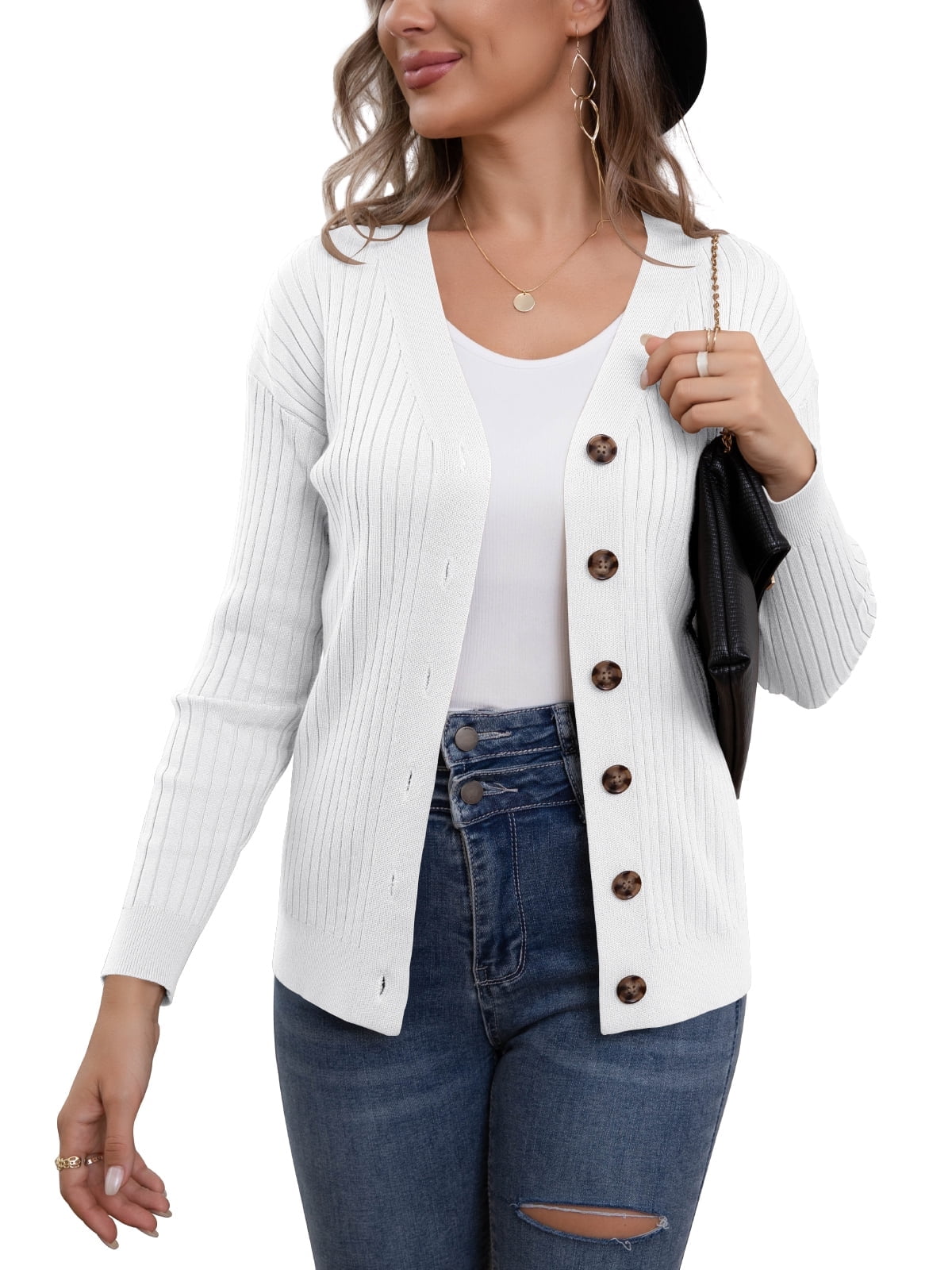 VERABENDI Womens Button Down Cardigan Sweaters Open Front Long Sleeve