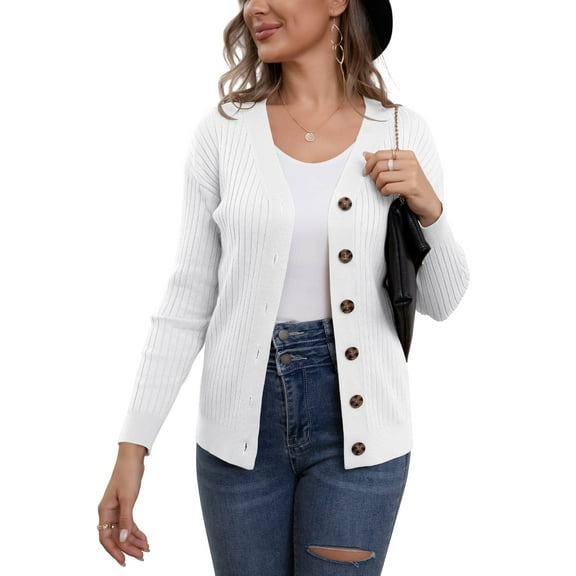 VERABENDI Womens Button Down Cardigan Sweaters Open Front Long Sleeve Lightweight Knit Outwear Coats (S-2XL)
