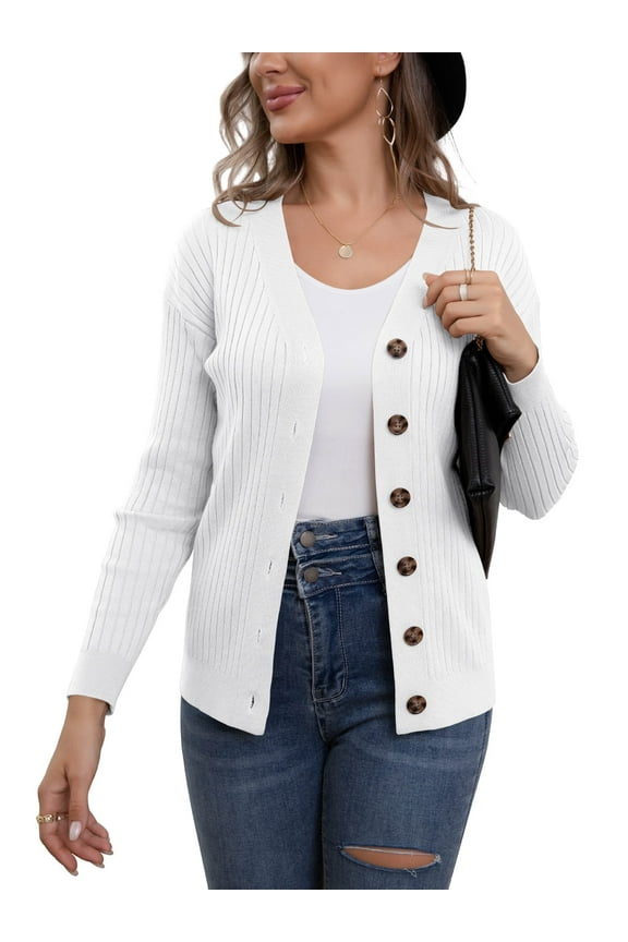 Womens Button Down Cardigan Sweaters Open Front Long Sleeve Lightweight Knit Outwear Coats (S-2XL)