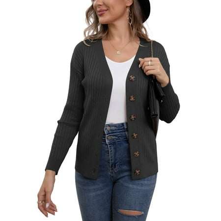 VERABENDI Womens Button Down Cardigan Sweaters Open Front Long Sleeve Lightweight Knit Outwear Coats (S-2XL)