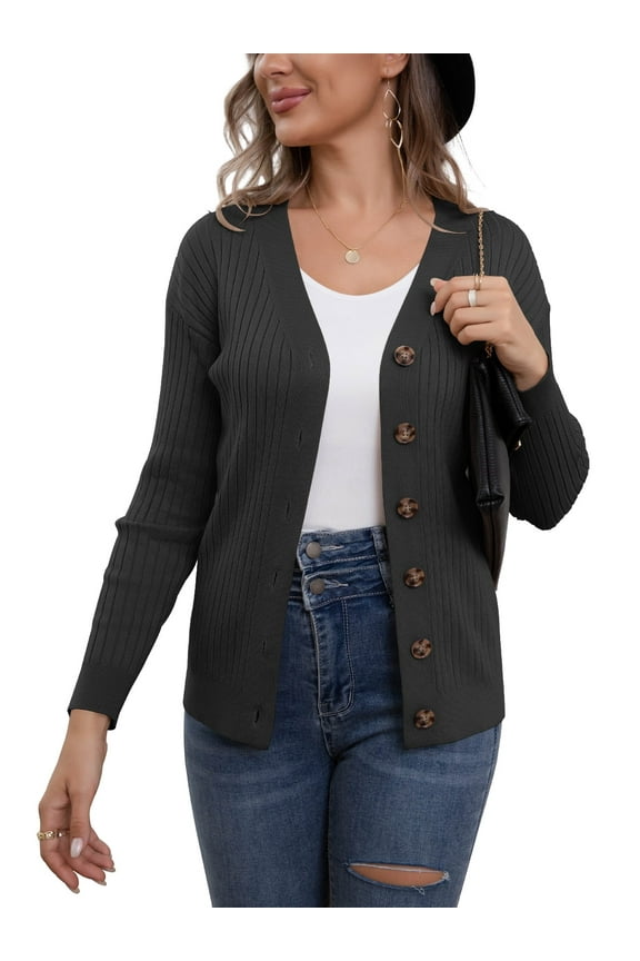 Womens Button Down Cardigan Sweaters Open Front Long Sleeve Lightweight Knit Outwear Coats (S-2XL)