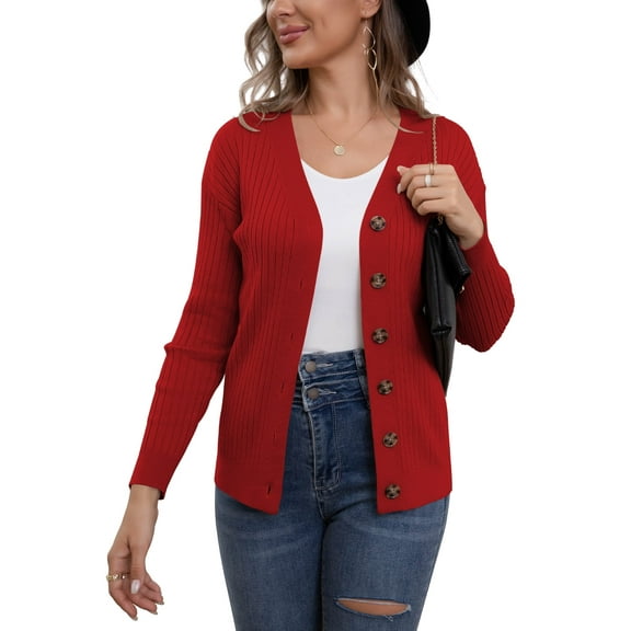 VERABENDI Womens Button Down Cardigan Sweaters Open Front Long Sleeve Lightweight Knit Outwear Coats (S-2XL)